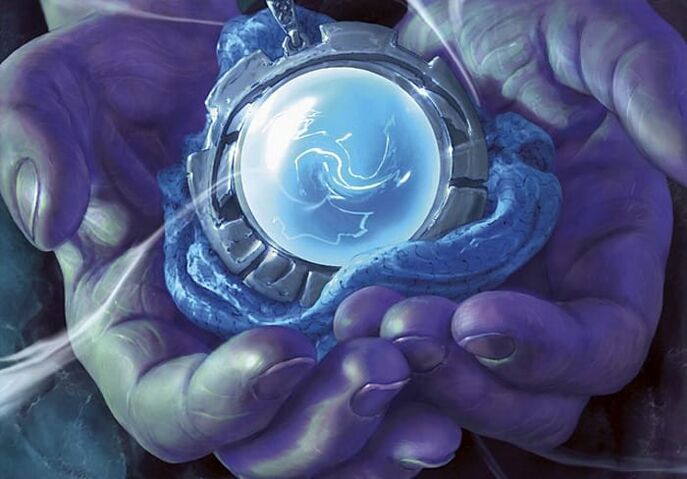 Amulette magique en mains et boutique